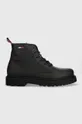μαύρο Δερμάτινες μπότες πεζοπορίας Tommy Jeans Short Lace Up Leather Boot Ανδρικά