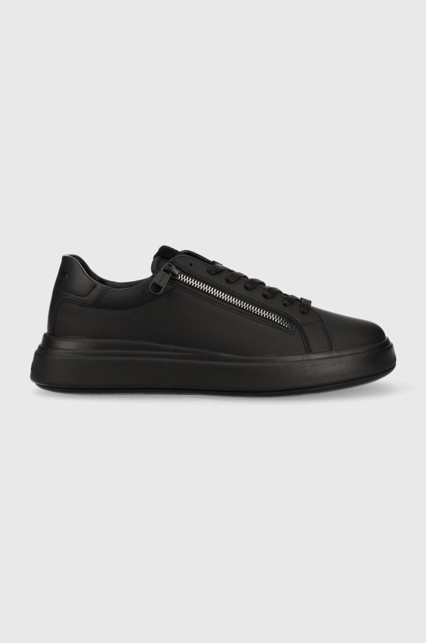 černá Kožené sneakers boty Calvin Klein Low Top Lace Up Zip Pánský