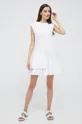 Βαμβακερό φόρεμα Sisley λευκό