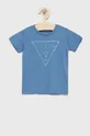 niebieski Guess t-shirt bawełniany dziecięcy Chłopięcy