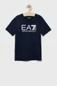 granatowy EA7 Emporio Armani t-shirt bawełniany Chłopięcy