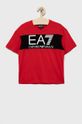 czerwony EA7 Emporio Armani t-shirt bawełniany dziecięcy Chłopięcy