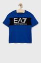 stalowy niebieski EA7 Emporio Armani t-shirt bawełniany dziecięcy Chłopięcy