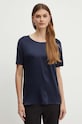 BOSS t-shirt z domieszką jedwabiu granatowy 50457656