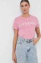 różowy Guess t-shirt bawełniany