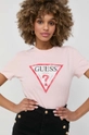 różowy Guess t-shirt bawełniany