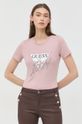 fialovo-růžová Bavlněné tričko Guess Dámský