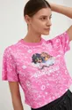 ροζ Βαμβακερό μπλουζάκι Napapijri X Fiorucci