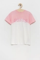 różowy Guess t-shirt bawełniany dziecięcy Dziewczęcy