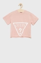 różowy Guess t-shirt bawełniany dziecięcy Dziewczęcy