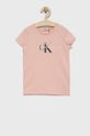 różowy Calvin Klein Jeans t-shirt dziecięcy Dziewczęcy