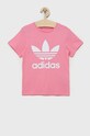 Παιδικό βαμβακερό μπλουζάκι adidas Originals στάμπα ροζ HK0259