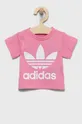ružová Detské bavlnené tričko adidas Originals Dievčenský