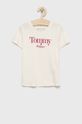 kremowy Tommy Hilfiger t-shirt bawełniany dziecięcy Dziewczęcy