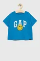 modra Otroška bombažna kratka majica GAP x smiley world Dekliški