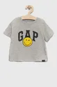 sivá Detské bavlnené tričko GAP x smiley world Dievčenský