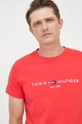 κόκκινο Βαμβακερό μπλουζάκι Tommy Hilfiger