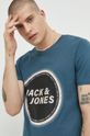 μπλε Βαμβακερό μπλουζάκι Jack & Jones Ανδρικά
