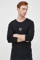 Βαμβακερή μπλούζα με μακριά μανίκια Guess μαύρο