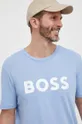 голубой Хлопковая футболка BOSS BOSS CASUAL