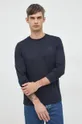 tmavomodrá Bavlnené tričko s dlhým rukávom Liu Jo Pánsky
