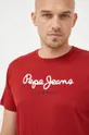 burgundské Bavlnené tričko Pepe Jeans