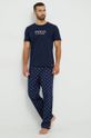 Bavlněné pyžamové tričko Polo Ralph Lauren námořnická modř