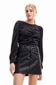 Μπλουζάκι Desigual 23WWBW32 WOMAN WOVEN BLOUSE LONG SLEEVE μακρύ μαύρο 23WWBW32