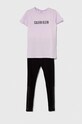 Детска памучна пижама Calvin Klein Underwear комплект виолетов G80G800630.9BYX