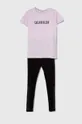 fialová Detské bavlnené pyžamo Calvin Klein Underwear Dievčenský