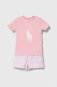 Детска пижама Polo Ralph Lauren надпис розов 3P0146