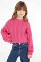 roza Otroški bombažen pulover Tommy Hilfiger Dekliški