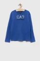 голубой Хлопковый детский лонгслив EA7 Emporio Armani Для мальчиков