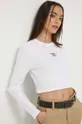 bela Bombažna majica z dolgimi rokavi Tommy Jeans Ženski