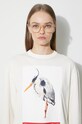 Heron Preston cotton longsleeve top Heron Bird Painted Ls Tee HWAB027F23JER0020425 beige