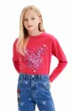 roza Otroška bombažna majica z dolgimi rokavi Desigual Dekliški