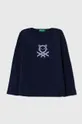 mornarsko modra Otroška bombažna majica z dolgimi rokavi United Colors of Benetton Dekliški