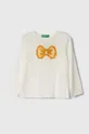 bela Otroška bombažna majica z dolgimi rokavi United Colors of Benetton Dekliški