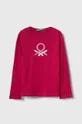 ružová Detská bavlnená košeľa s dlhým rukávom United Colors of Benetton Dievčenský