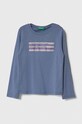 United Colors of Benetton longsleeve bawełniany dziecięcy nadruk niebieski 3I9WG10A3.P.SEASONAL