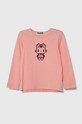United Colors of Benetton longsleeve din bumbac pentru copii imprimeu roz 3096G10AH.P.SEASONAL