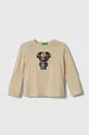béžová Detská bavlnená košeľa s dlhým rukávom United Colors of Benetton Dievčenský