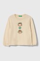 United Colors of Benetton longsleeve bawełniany dziecięcy aplikacja beżowy 3YN4G10BK.P.SEASONAL