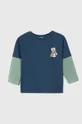 modrá Detská bavlnená košeľa s dlhým rukávom United Colors of Benetton Detský