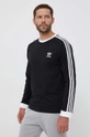 fekete adidas Originals pamut hosszúujjú 3-Stripes Long Sleeve Tee