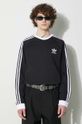 Бавовняний лонгслів adidas Originals 3-Stripes Long Sleeve Tee чорний IA4877