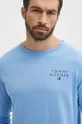 modrá Bavlnené tričko s dlhým rukávom Tommy Hilfiger