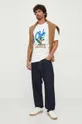 Βαμβακερή μπλούζα Lacoste μπεζ