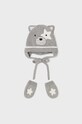 Mayoral Newborn czapka i rękawiczki dziecięce Gift box drobny wzór szary 9667.1N.Newborn.9BYX