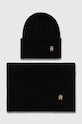 Tommy Hilfiger czapka i szalik z domieszką wełny z domieszką wełny czarny AW0AW15367